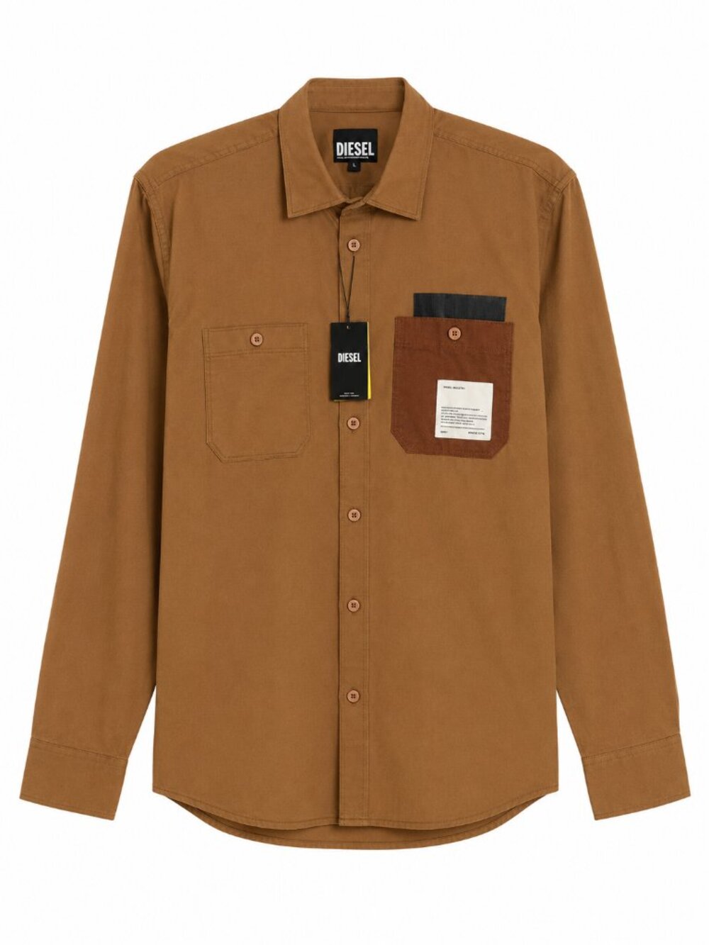 DIESEL For Successful Living Contrast Pocket Utility Button Down Brown Size XL